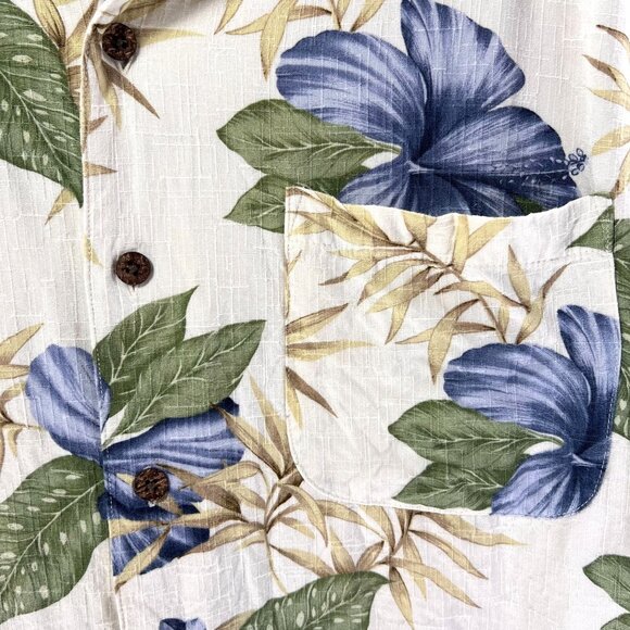 Havana Jacks Cafe XL Hawaiian Shirt Blue Hibiscus Tropical Leaves Button-Up - Picture 5 of 10